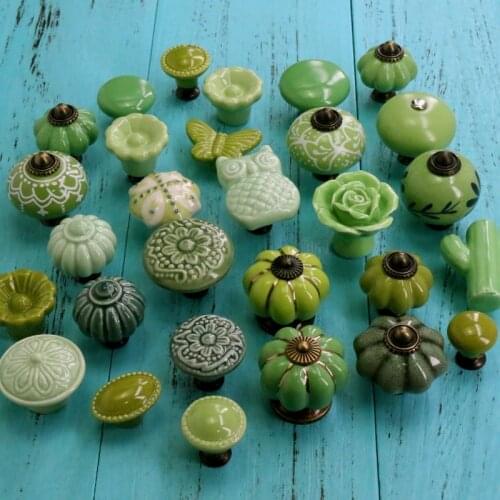 1PC Country Style Ceramic Flower Pumpkin Cactus Door Knob Kitchen Cabinet Cupboard Wardrobe Children Room Pulls Handles