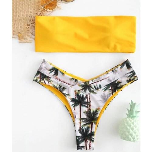 Sexy Women Bikini Set Coconut Print Padded Swimwear Bathing Swimsuit Beachwear Swimwear Women Bikini Set 2020 Swimsuit Mujer