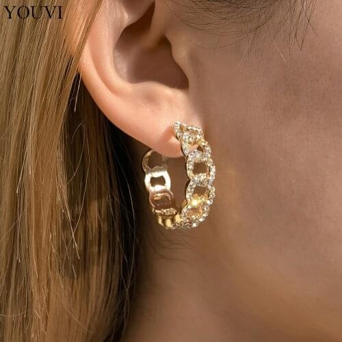 YOUVI Fashion Crystal Chains Hoop Earrings for Women Simple Modern Piercing Earrings 2021 Trend Hoops Ear Clip Cuff Jewelry