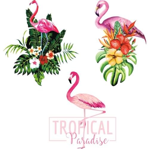 Cute Big Animals Flamingo Patches Clothing Applications Flowers Heat Transfer Stickers Applique on Clothes DIY T-shirt Print E