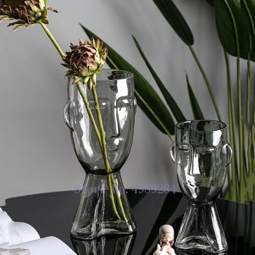 Glass Vase Human Face Abstract Human Head Vase Glass Transparent Hydroponic Flower Vase Modern Home Decoration Accessories Vases