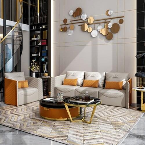 .Light luxury post-modern simple small apartment sofa living room combination furniture set fabric Nordic leather single