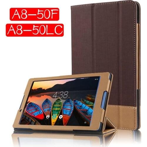 Slim 3-Folder Canvas Folio Stand PU Leather Cover Funda Capa Case For Lenovo Tab 2 A8 A8-50 Tab2 A8-50F A8-50LC 8" Tablet Coque