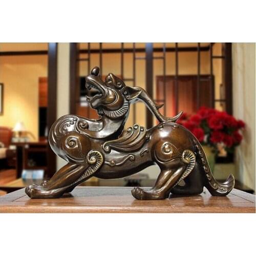TOP ART # office home store Money drawing divine dragon Mascot # avoiding evils Talisman bronze statue 30CM LARGE