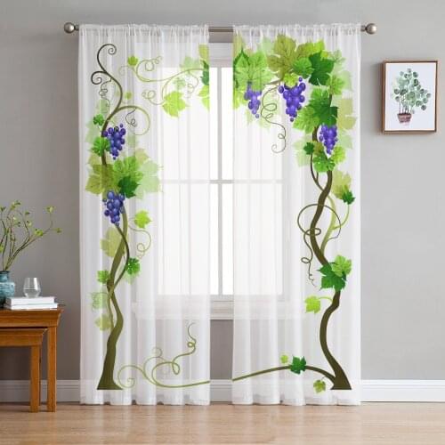 Plant Green Vine Fruit Tulle Curtains for Living Room Bedroom Modern Kitchen Sheer Curtains for Voile Curtain