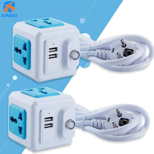 2 pcs EU RUS Plug Powercube Power Strip Electric 2 USB Outlets Extension Socket Multi Travel Adapter 2500W Home Network Filter