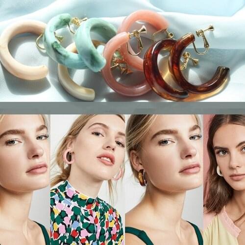 UJBOX Top Quality Japanese America Autumn Winter Acrylic Screw Ear Clips For Women Girls Temperament Multi-color Resin Clips