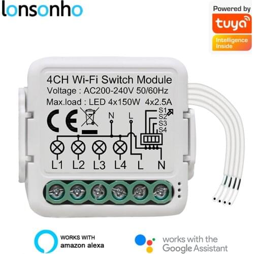 Lonsonho 4 Gang Wifi Smart Light Switch Module Relay Tuya Smart Life Wireless Remote Control Alexa Google Home Compatible