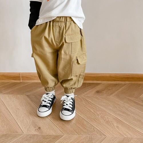 Spring Autumn boys fashion many pockets cargo pants children casual 3 colors ankle-tied trousers 1-7Y