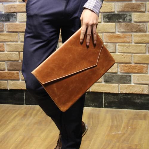 Crazy Horse Pu Leather Mens Clutches Vintage Men Leather Handbags Casual Wallet Purse Clutch A4 Document Bag Mens Business Bag