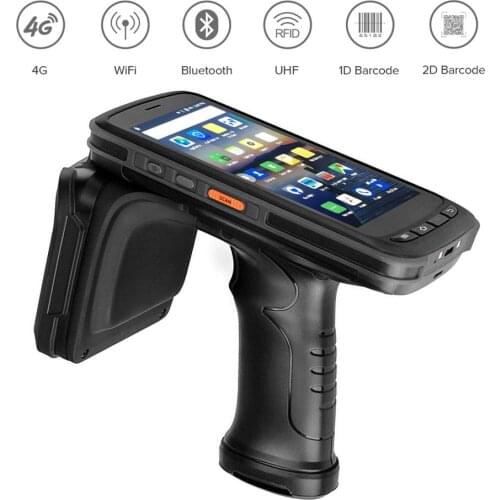 High Quality Mobile Data Collector Handheld PDA terminal 4G Android 6.0 1D / 2D Barcode Scanner with UHF RFID reader Pistol Grip