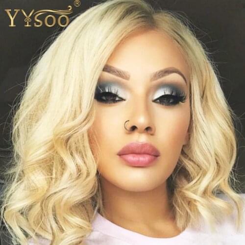 YYsoo13x6 Short 613 Color Synthetic Lace Front Blonde Wigs Futura Heat Resistant Fiber Hair Replacement Body Wavy Wig Side Part