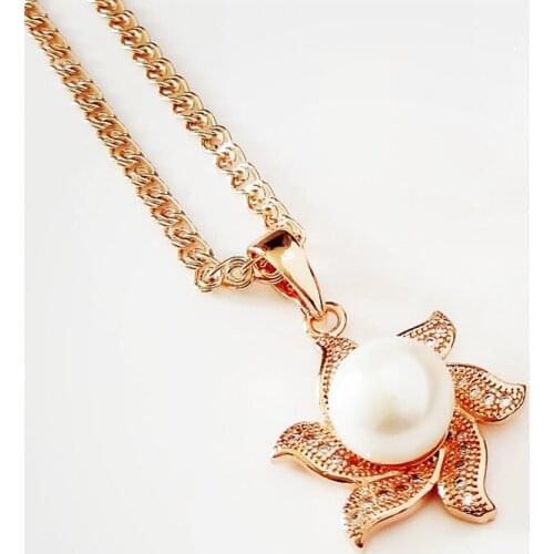 Women New Round Pendant Rose 585 Gold Color Jewelry Luxury Simulated-pearl Necklace Pendants