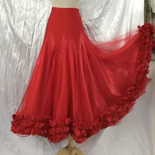 New Womens Plus Size Dance Skirt Lace Mesh Skirts Tango Ballroom Waltz Dancing Skirt Party Half-Length Big Swing Skirt DL6669