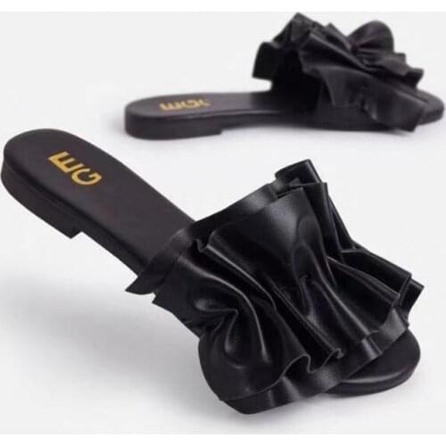 2021 Summer Women Slippers Slip On Slides Fashion Sexy Folds lace matching Woman High Quality Shoes Ladies Hot flat Sandals