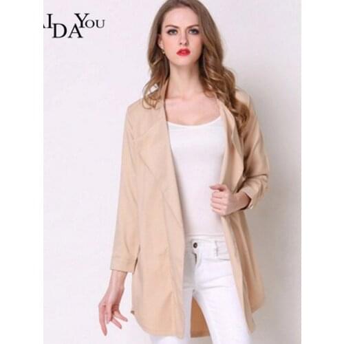 Women Trench Coat Fashion Long Sleeve Turn-down Collar Coat Casual Simple Solid Color Trench Coat ouc2667