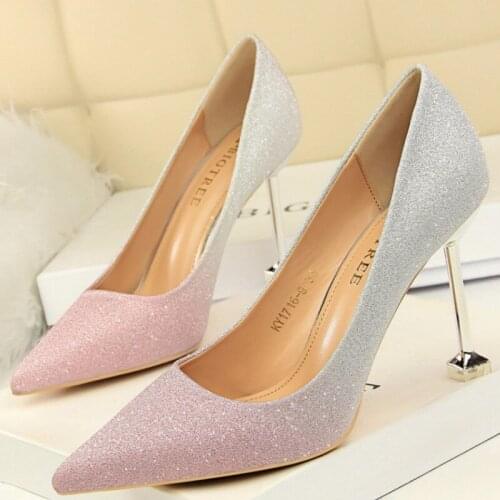 Women pumps Fashion gradient color High heels single shoes female Spring Summer wedding party shoes woman Color gradient D5-36