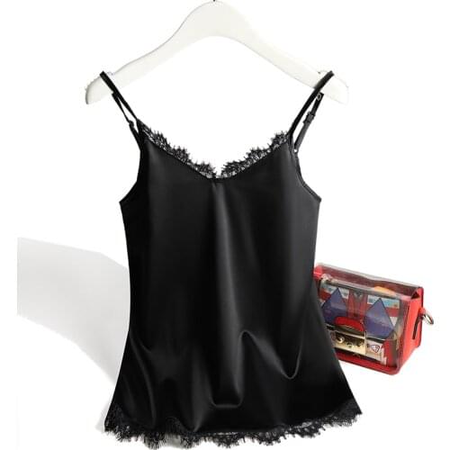 2021 Lace Top Women Halter V Neck Basic White Cami Sleeveless Satin Silk Tank Tops WomenS Summer Camisole Plus Size