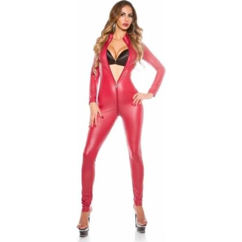 S-5XL Sexy PU Leather Catsuits Womens Long Sleeve Bodysuits Plus Erotic Leotard Costumes Zip Front To Back Catwomen Costume