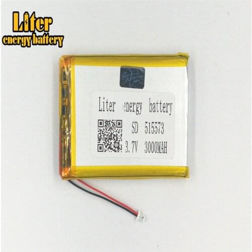1.25MM 2pin connector 3.7V 515573 3000mah Rechargeable lipo battery e-books GPS PDA polymer lithium battery