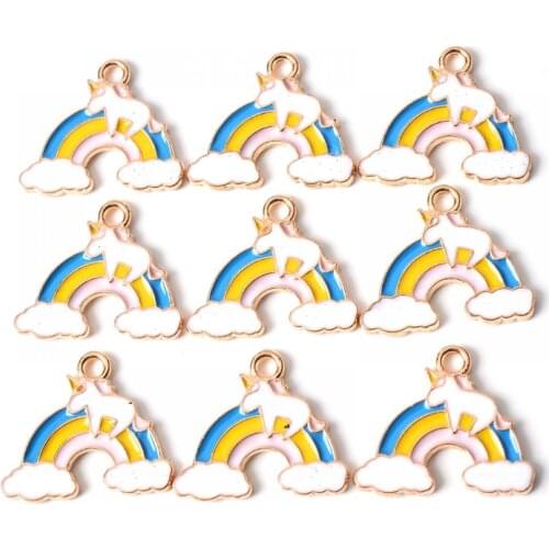 10Pcs 17*20mm Colorful Metal Rainbow Alloy Metal Drop Oil Horse Pendants For Necklace Bracelet DIY Jewelry Making Accessories