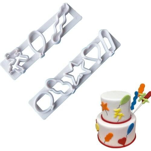2Pcs Party Balloon Biscuits Cutting Mold Plastic Cake Cream Cookies Mould Plunger Fondant Decorating Tools For Dessert Cupcake