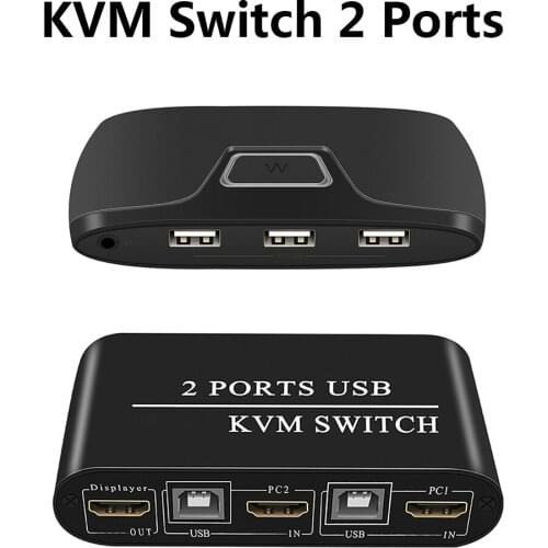 2 IN 1 HDMI KVM Switch USB 2.0 Switcher for Printer Monitor Keyboard Mouse 2 PCs Sharing 1 Device 4K/30Hz HDMI VGA KVM Switch