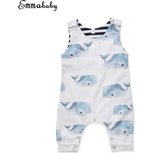 2017 Babies Sleeveless Whale Printing Romper Newborn Baby Boys Girls Rompers Jumpsuit Playsuit Outfits Clothing 0-3T Set