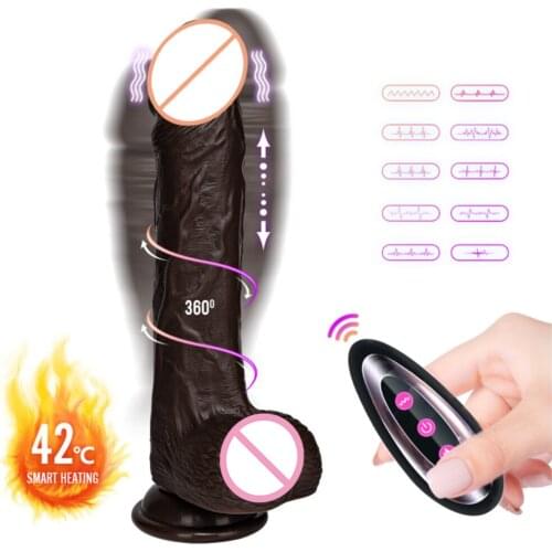 2021 Wireless Heating Telescopic Rotating Swing Vibrator Simulation Black Brown Penis Adult Female Dildo Flirting Supplies