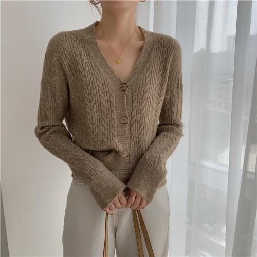 2021 Korean Style Knitted Sweater Cardigans Women Long Sleeve Single Breaster Female Cardigan Solid Sweaters Sueter Mujer