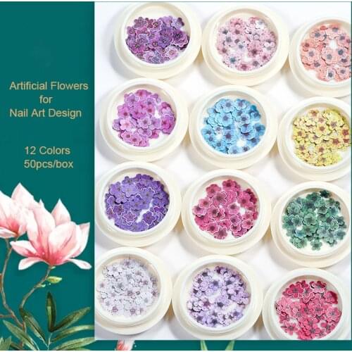 50pcs Simulation Nail Art Flowers Nail DIY Decoration Wood Pulp Fiber Flakes Flower Accesories Nail Art Decor Supplies Wholesale
