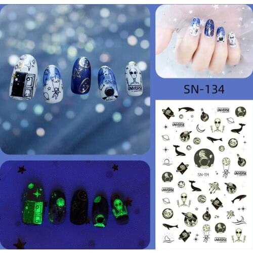 8 kinds 1 Sheet Luminous Decals Stickers Cosmos Planet Outer Space Stars Pattern Slider DIY Nail Art Decorarion Noctilucent