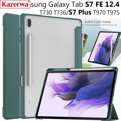 Acrylic Transparent Smart Case For Samsung Galaxy Tab S7 FE T730 T736 Auto Sleep Wake Tablet Stand Flip Cover With Pen Holder