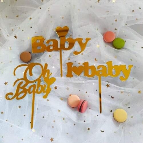 Baby Shower Acrylic Cake Topper Golden Letters Oh Baby Baking Cake Toppers for Baby One Year Old Birthday Party Cake Decorations