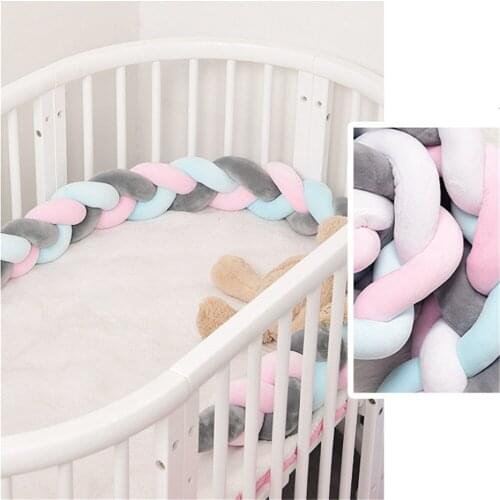 1.5M Newborn Bed Bumper Nordic Long Knot Infant Crib Fence Soft Baby Bed Wai 3-Strand Braid Twist Pillow Children Room Decor