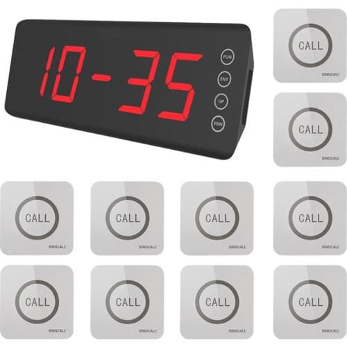SINGCALL Wireless Kitchen Service Calling System, 1 Display Screen Receiver and 10 Touchable Bell Buttons APE520