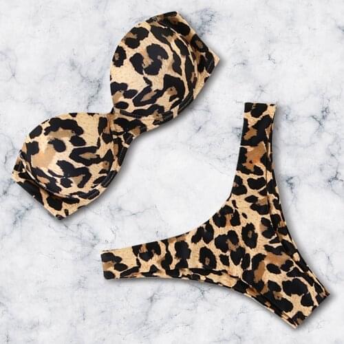 Push Up Bikini 2020 Swimwear Women Leopard Brazilian Bathing Suit Summer Beach Wear Biquini Bandeau Swimsuit Women Bikini Set