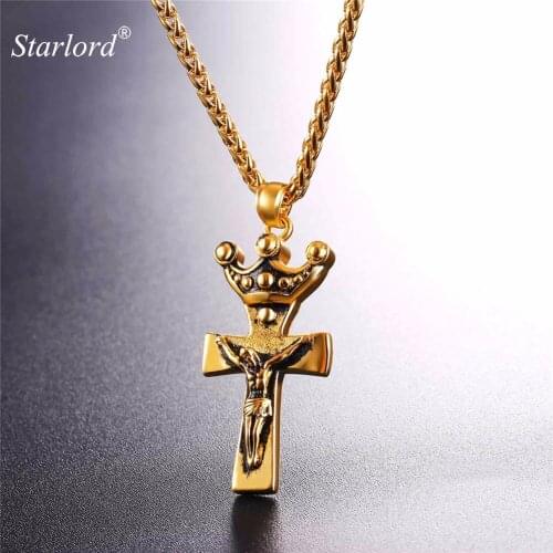 Starlord Jesus Piece&Crown Pendant Necklace Stainless Steel/Gold Color Chain Unique Design Christian Cross Jewelry Gift GP2644