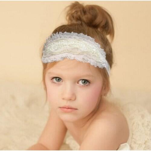 Sweet White/Pink Lace Tiny Resin Beads Artificial Pearls Children Kids Hair Bands Girls Toddlers Headband Hair Accessories Gifts