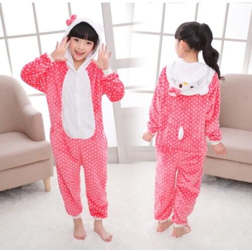 Anime Bow Cat Cosplay Costume Kids Kigurumis Boy Girl Sleep Suit Halloween Festival Party Animal Onesies