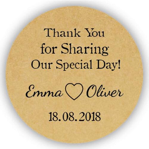 DouxArt 100pcs Thank you for sharing our special day Personalized Stickers Seals, 40mm Wedding Baptism Communion Labels P001EN
