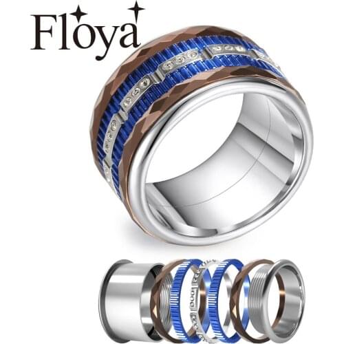 Floya Fashion Stainless Steel Rings Argent Women Layered Interchangeable Handmade Turning Ring Jewelry Femme Bijoux