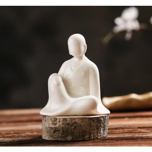 Chinese Za-Zen Simple Art Ceramic Yoga Modern Home Decoration Accessories Figure Statue Desktop Ornaments Fengshui Buddhism Gift