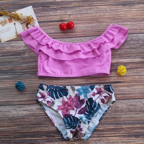 Girls Leaf Print Ruffle Bikini Set Two-piece Swimsuit Beachwear Pool Two Pices Swimsuit Kids Swimsuit Baby Girls Swimwear