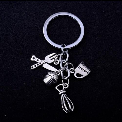 Kitchen Key Chains Knife Fork Ice Cream Kettle Power Spoon Pendant Keychains Gift For Cooks Chefs Key Accessories Baking Jewelry