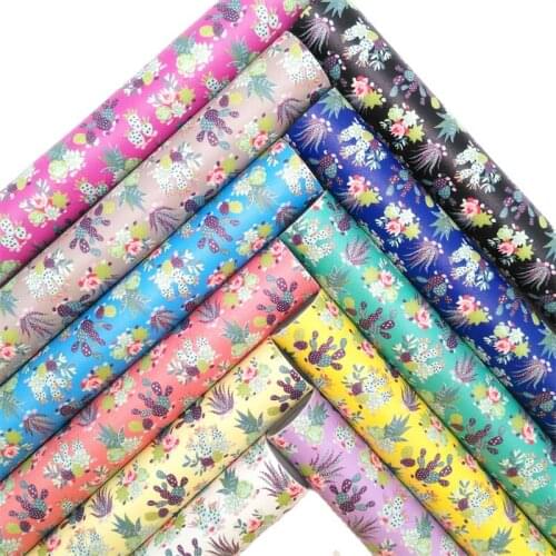 Flowers Printed Synthetic Leather Faux Fabric Sheets Felt Backing Faux Leather For Earrings Bows DIY 21X29CM GM2125A