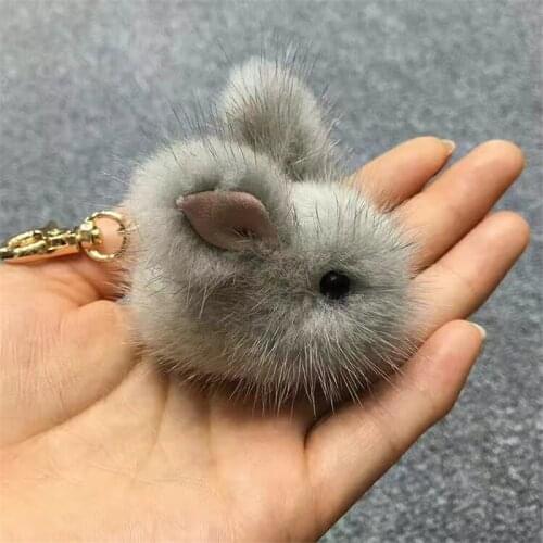 Cute rabbit bunny real fur keychain pom pom backpack women key chain toy doll bag charm accesorios valentine gift online sale