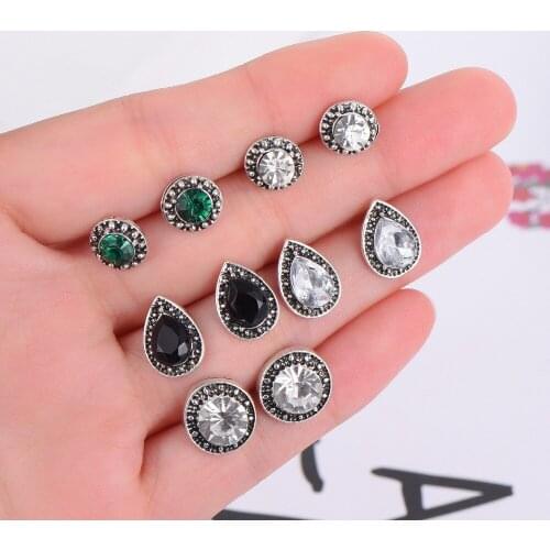 Fashion Retro Bohemia 5 pair/set Zircon Geometric Oval Earrings For Women Simple Round Earrings Female Jewelry Gift Wholesale