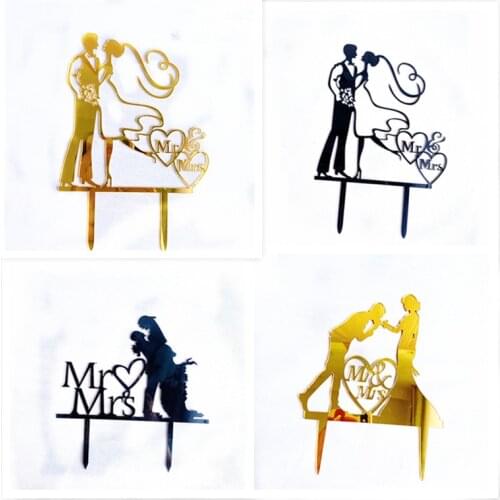 Mrs & Mrs wedding cake topper Golden black acrylic bride and groom wedding party Cupcake toppers dessert decoration Cake gift