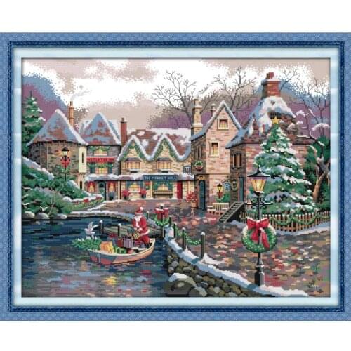 Christmas Town Cross Stitch Kits Embroidery Needlework Stamped PatternsThread Decor Counted Fabric Needlepoint 11CT 14CT Printed